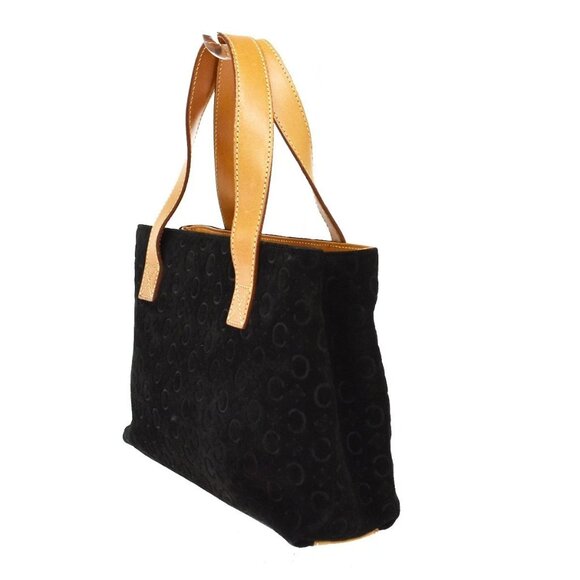 CELINE Logo C Macadam Pattern Hand Tote Bag Suede Leather Black SHW 68KB064 - Picture 2 of 16